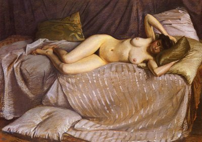 Mujer desnuda acostada en un sofá de Gustave Caillebotte